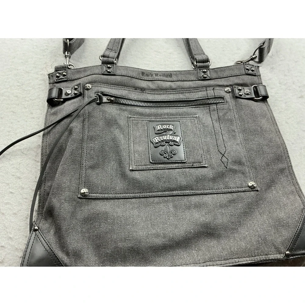 Rock Revival Y2K Canvas Messenger Bag Studded Crossbody Tote Grey OS Streetwear